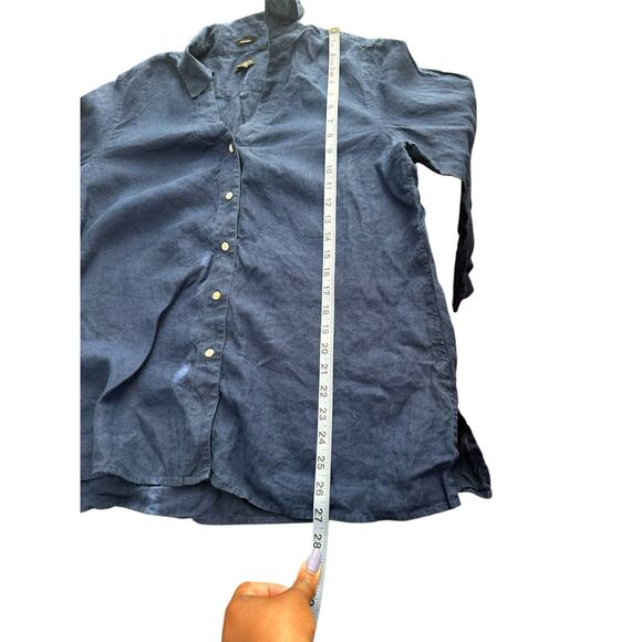 Talbots Plus Navy Blue Lagenlook Relaxed Button Up Long Sleeve Linen Blouse 16 - Picture 10 of 10
